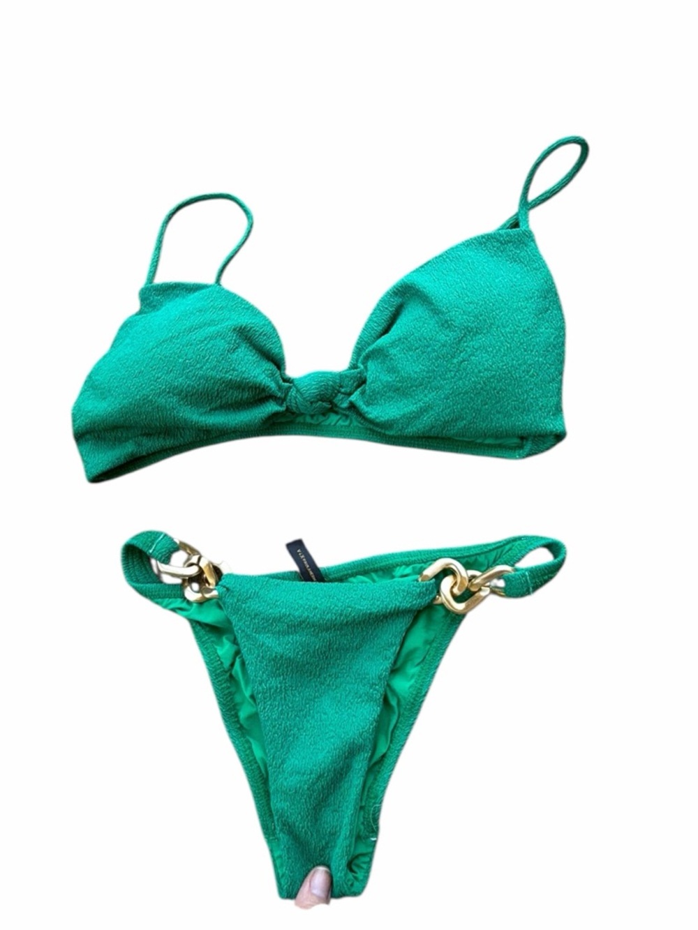 RARE Vix Paula Hermanny Ibiza SET Emerald Green Bikini Top & cheeky bottom Gold
